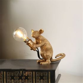 Nordic Creative Mini Animal Mouse Lamp Living Room Dining Room Bedroom Clothing Store Personalized Eye Protection Gift Resin Table Lamp (Option: Golden-Sitting posture-AU)