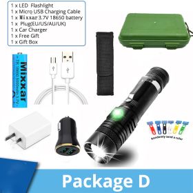 Z20 Ultra Bright LED Flashlight With XP-L V6 LED lamp bead Waterproof Torch Zoomable 4 lighting mode Multi-function USB charging (Body Color: T VI-Low brightness, Emitting Color: Package D)