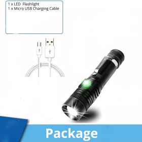 Ultra Bright LED Flashlight With XP-L -V6 LED lamp beads Waterproof Torch Zoomable 4 lighting modes Multi-function USB charging (Body Color: Low brightness, Emitting Color: Package A)